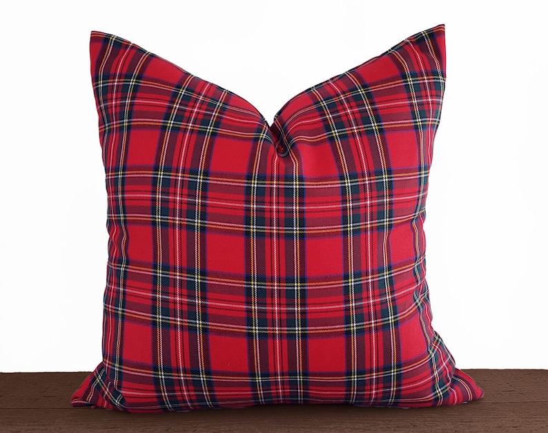 Red Stewart Plaid Christmas Pillow Cover: Double Sided Tartan image 5