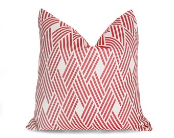 Red White Pillow Covers, Geometric Pillows, Modern Throw Pillows, Diamond and Dashes Design 12x18, 12x20, 18x18, 20x20, 22x22, 24, 26