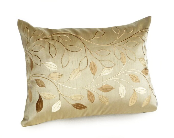 Gold Leaf Pillow, Contemporary, CUSTOM FOR BARB, Luxury, Embroidered