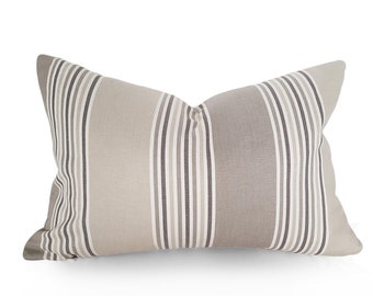 Beige Taupe Striped Pillows, Neutral Throw Pillows, 12x18, 18x18