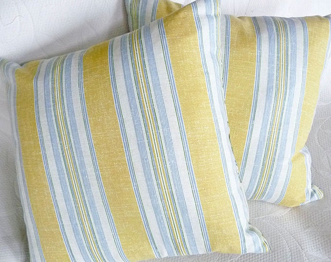 Yellow Blue Pillows Yellow Striped Pillows Yellow Throw Etsy