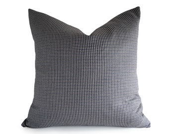 Blue Gray Farmhouse Pillow Covers, Long Lumbar Pillows, Micro Check Pillows, 18, 20, 22, 24, 26, Custom Cushions, NEW