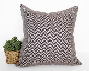 Herringbone Pillow Covers, Brown Cream Wool Cushions For Cabin or Farmhouse Decor, 18x18, 20x20