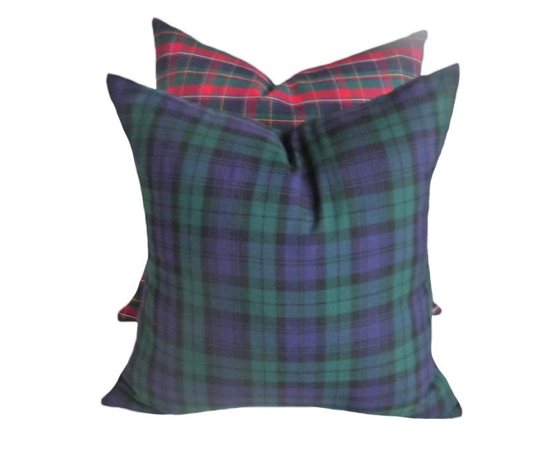 Blue Christmas Pillow Covers Blue Plaid Pillows Blue Green Etsy