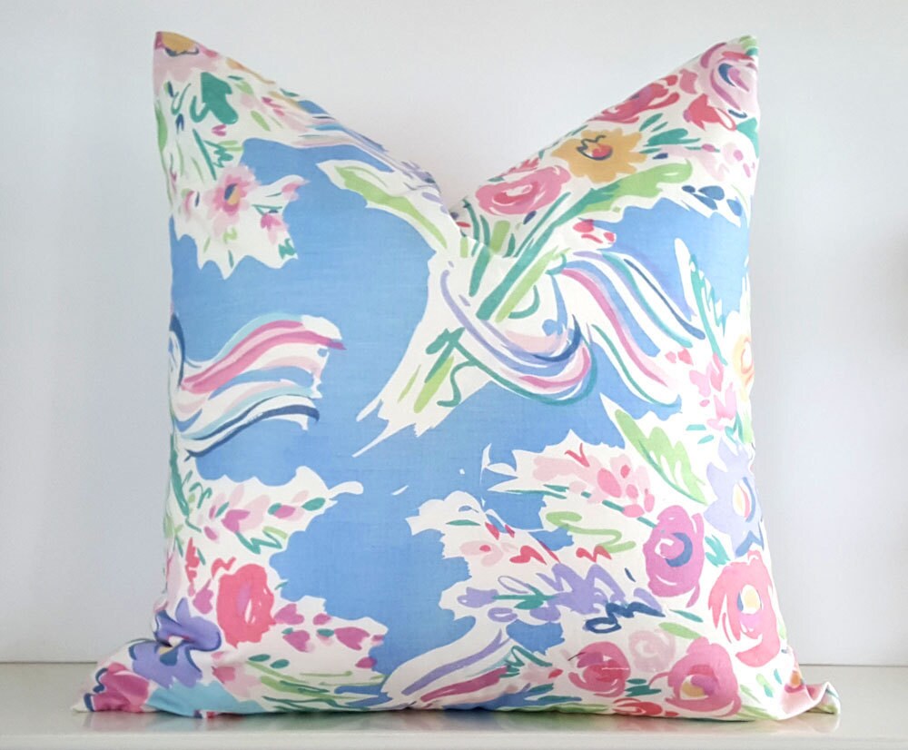 Blue Floral Cushions Blue Pink Pillow Cover Repurposed Etsy