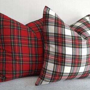 Red Stewart Plaid Christmas Pillow Cover: Double Sided Tartan image 6