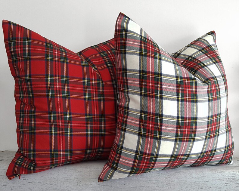 Red Stewart Plaid Christmas Pillow Cover: Double Sided Tartan image 6