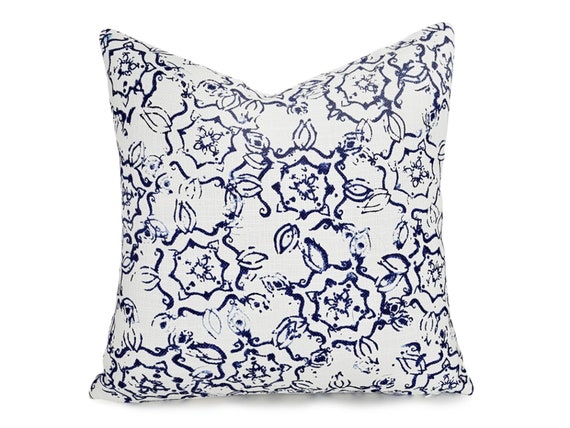 Blue White Pillow Floral Pillow Covers Abstract Floral Designer Pillowcases by