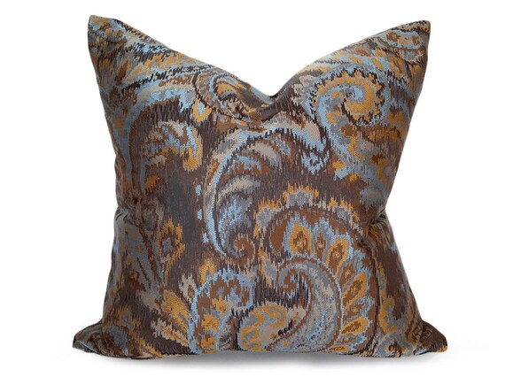 Brown Blue Pillow Metallic Pillows Paisley Pillow Cover Etsy
