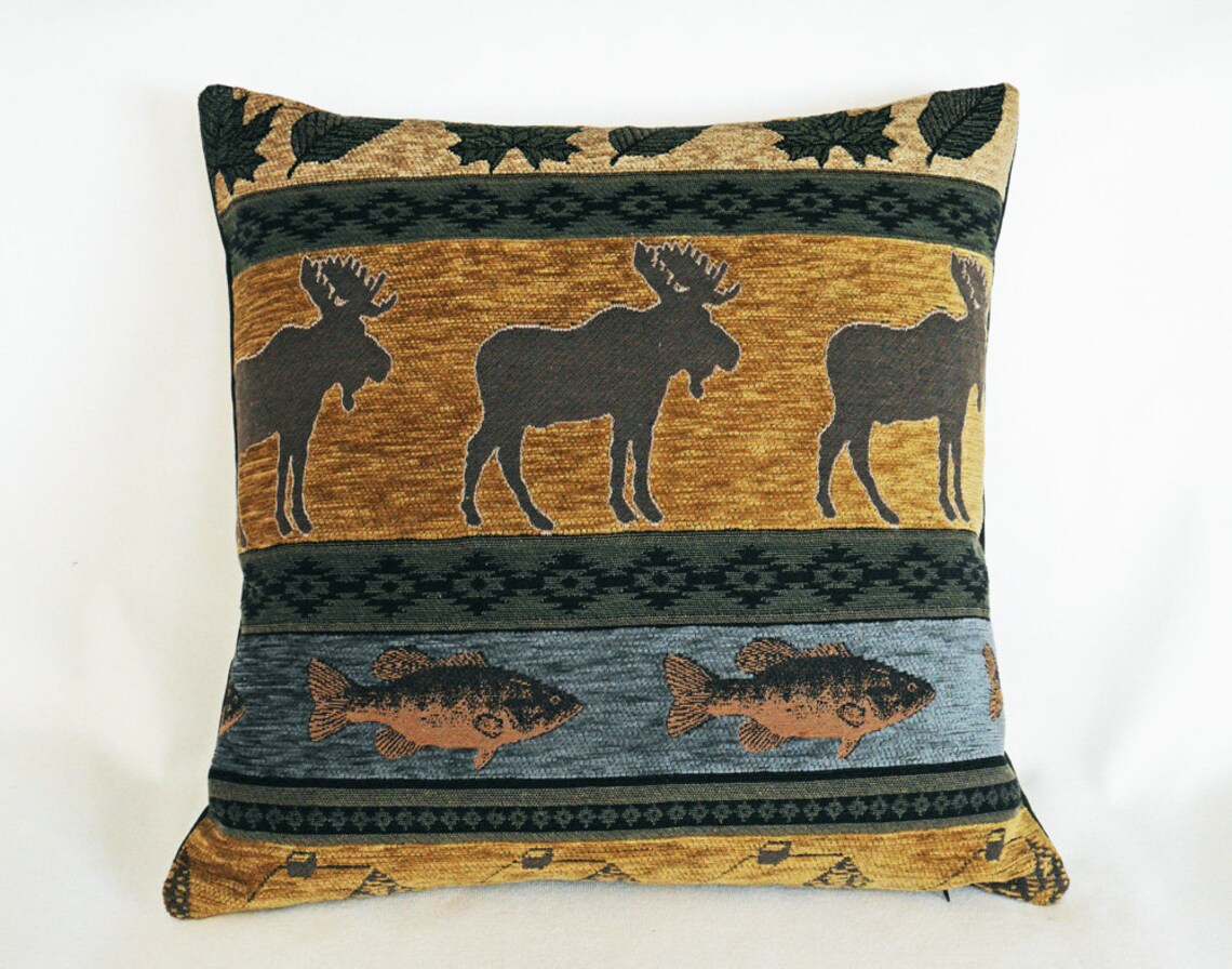 Moose Pillows Rustic Cabin Pillow Covers Fall Colors Earthy Etsy
