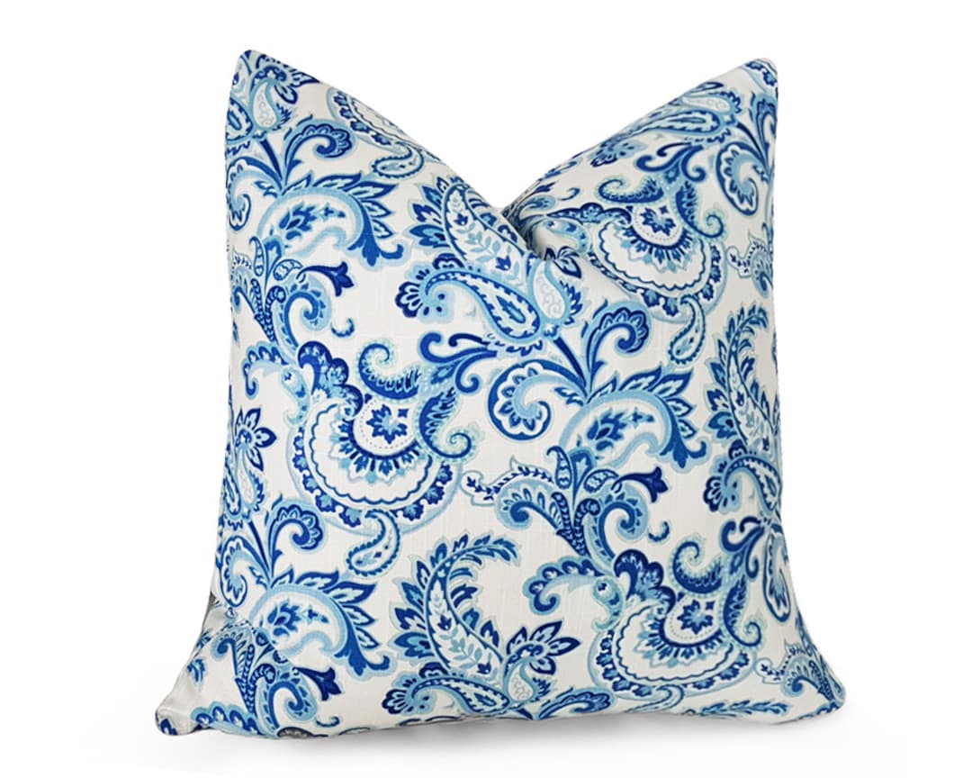 Blue White Throw Pillow Covers Jacobean Floral Pillows Etsy