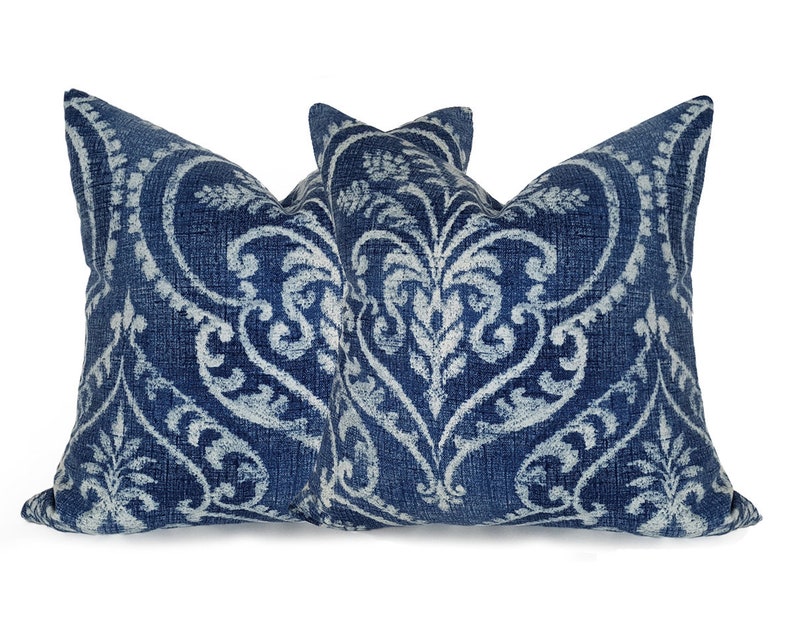 Denim Blue Ikat Pillow Cover Damask Pillow Ikat Cushion Etsy