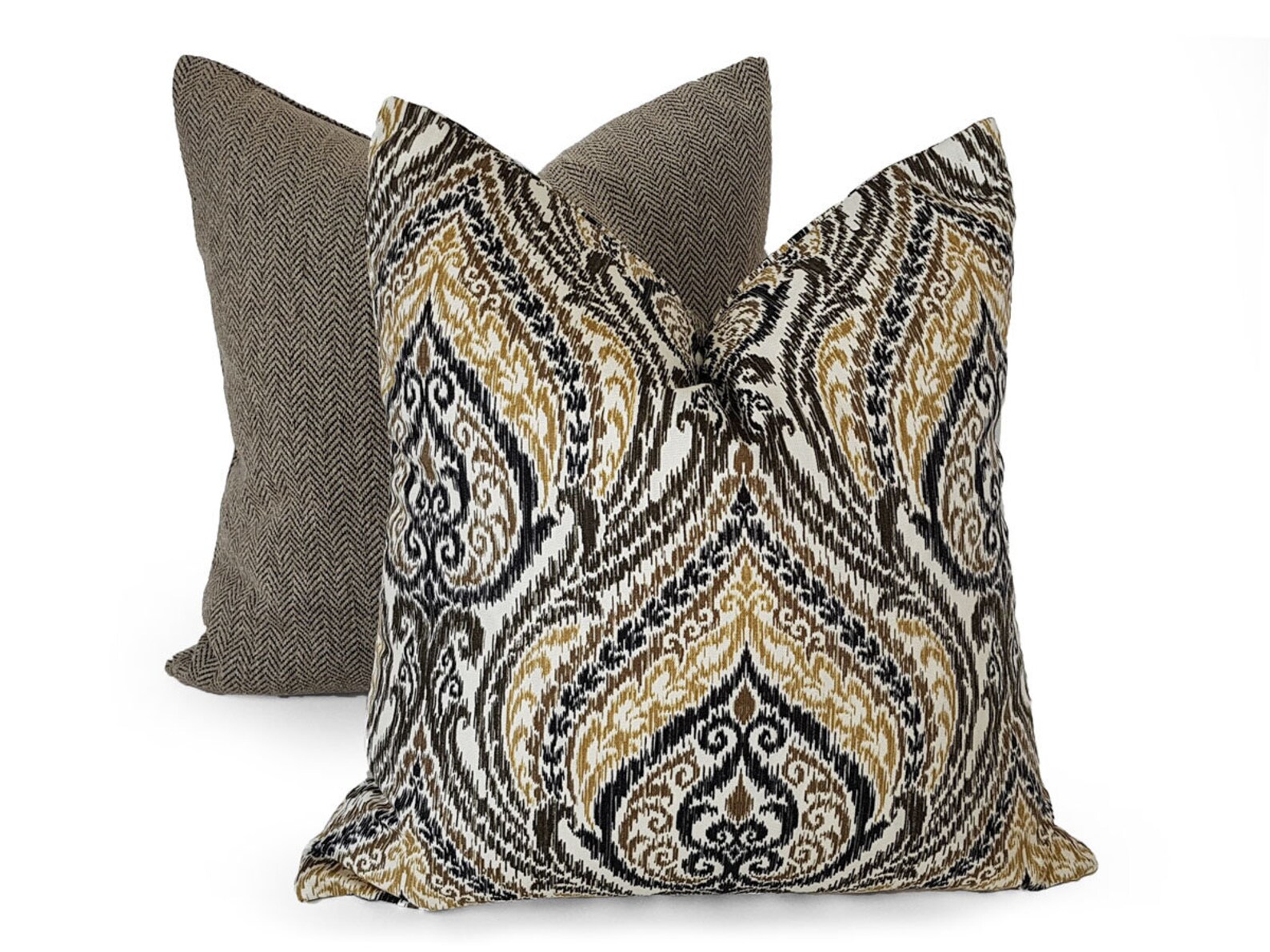 Modern Boho Pillows Ikat Pillow Covers Cream Black Gold Etsy