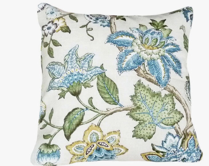 Blue Floral Pillows, Decorative Throw Pillow, Cushion Cover, Jacobean