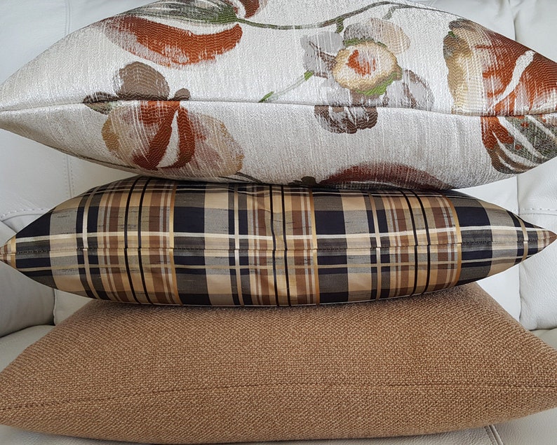 Tan Black Cream Pillow Cover Brown Plaid Pillows Two Styles Etsy
