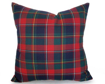 Red Blue Plaid Pillow Cover, Christmas  Cushions, Holiday Decor, 12x20, 18x18