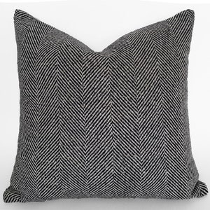 Black Pillow Cover, Large Herringbone Pillow, Black Wool Sofa Pillow, Custom Sizes, 16, 18, 20, 22, 24 image 7