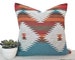 Teal Southwestern Pillow, Ethnic Pillows, Native American Pillows, Gray Turquoise, Blue Orange, Tribal Pillow Covers, 12x20, 18x18, 20x20 