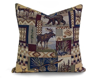 Wildlife Pillow Cover, Moose Pillow, Cabin Decor, Camping Pillows, 14x20, 18x18, 20x20, 22x22