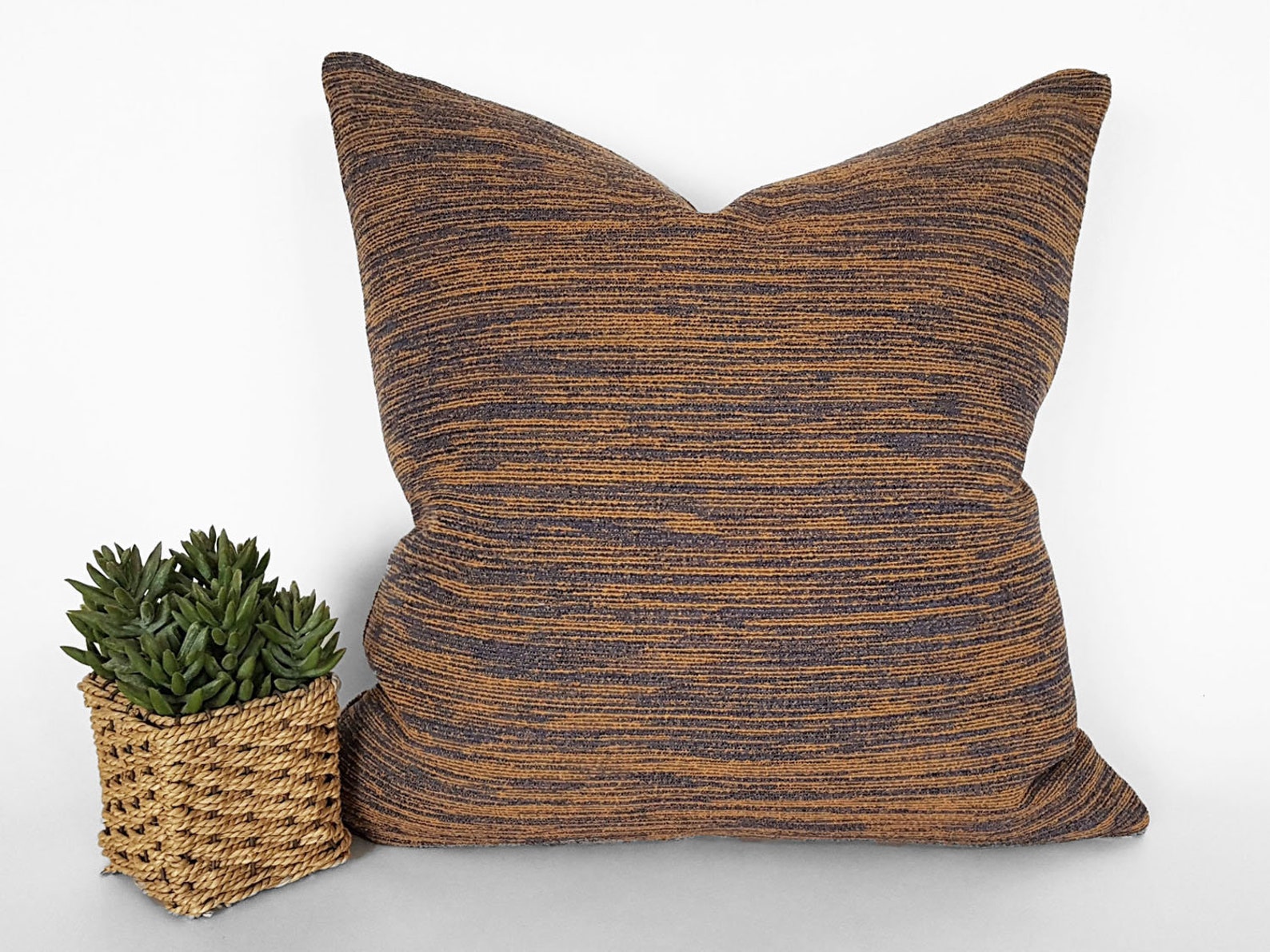Blue Copper Pillows Textured Throw Pillows Brown Striped Etsy