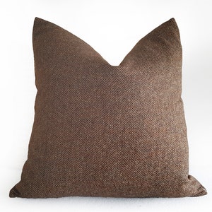 Brown Fall Pillows, Wool Herringbone Pillow Covers, Autumn Colored Flecks, Custom Sizes