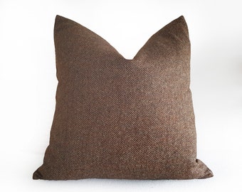 Brown Fall Pillows, Wool Herringbone Pillow Covers, Autumn Colored Flecks, Custom Sizes