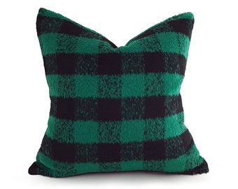 Green Farmhouse Pillow Covers,  Buffalo Plaid Pillows,  Soft Textured,  12x18, 18, 20, 22