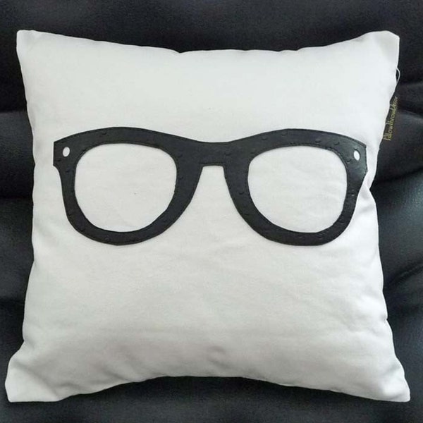 Geek Pillow, Unique Pillow Cover, Teen Birthday Gift, College Dorm Decor, Black Glasses, 16x16