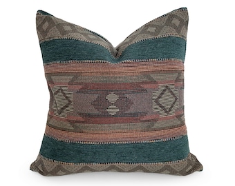 Rustic Pillow Covers, Fall Throw Pillows, Green Rust Gray Cushions, Southwestern Decor, 18x18, 20x20, 22x22, NEW