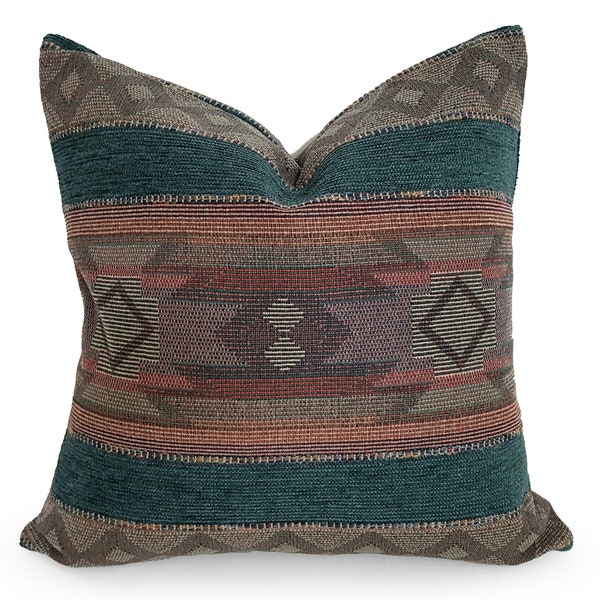 Rustic Pillow Covers, Fall Throw Pillows, Green Rust Gray Cushions, Southwestern Decor, 18x18, 20x20, 22x22, NEW