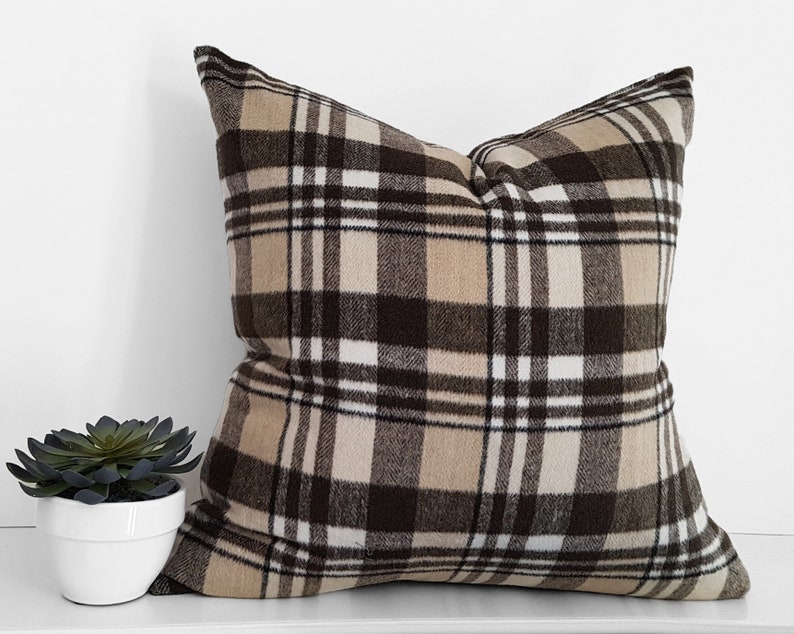 Fall Throw Pillows Brown Plaid Pillow Cover Tan Cream Etsy