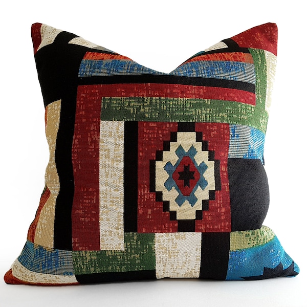 Rust Southwestern Pillow Cover, Rustic Patchwork Pillow, Farmhouse Decor, 12x18, 16x26, 18x18, 20x20, 22x22, NEW