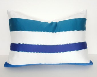 Blue Striped Pillow Covers, Teal Blue White Pillow, Beach House Decor, 12x18, 12x20, 18, 20, 22, 24, 26