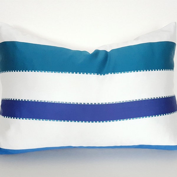 Blue Striped Pillow Covers, Teal Blue White Pillow, Beach House Decor, 12x18, 12x20, 18, 20, 22, 24, 26