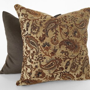 Brown Paisley Pillow, Lumbar Pillow Cover with Green, Copper, Textured Accent Pillow, 12X18, 12x20, 14x20 image 5