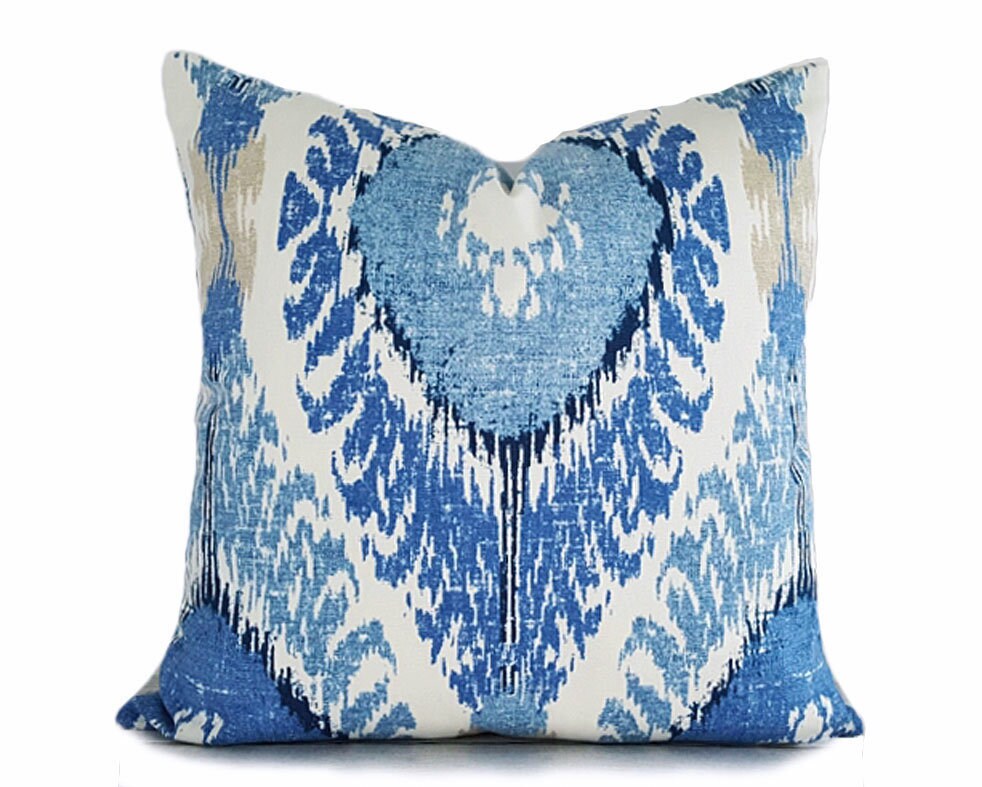 Blue Throw Pillow Beach Pillows Ikat Throw Pillows Ikat Etsy