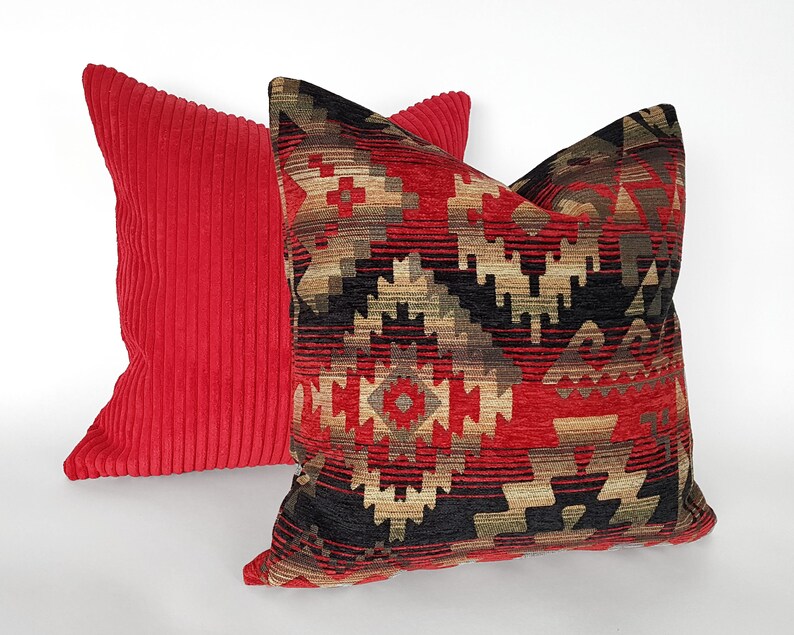 Black Aztec Pillow Black Red Tan Southwestern Pillow Covers - Etsy