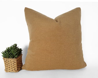 Tan Pillow Covers, Soft Textured Herringbone Cushions, Solid Camel Pillows, Washable, 12x20, 18x18, 20x20