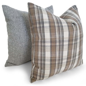 Gray Tan Pillow Cover, Plaid Cushions in Any Size, NEW image 5