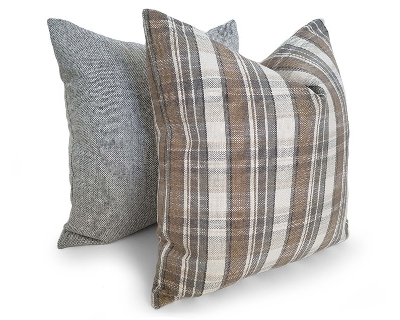 Gray Tan Pillow Cover, Plaid Cushions in Any Size, NEW image 5