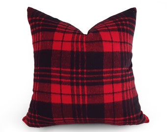 Rustic Plaid Pillow Cover, Red Black Farmhouse Pillow, Soft Sofa Pillows, 12x18, 18x18, 20x20