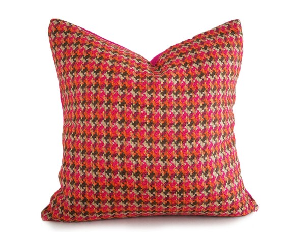 Orange Pink Plaid Pillow Pink Bohemian Pillow Pink Wool Etsy