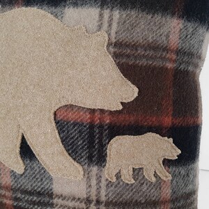 Unique Handmade Bear Pillow Covers, Appliqued Wool Bears for your Camping Decor, 12x18, 12x20, 18x18, 20x20 image 5