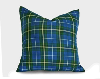 Tartan Plaid Pillows, Blue Plaid Pillow, Plaid Pillow Cover, Blue Cushion, Blue Green Pillows, Blue Throw Pillows, 10x16, 18, 20, 22, 24, 26
