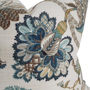 Jacobean Pillow Covers, Blue Floral Pillows, Both Sides, 12x18, 12x20, 16x16, 20x20 image 5