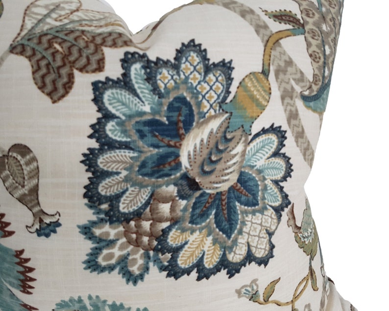 Jacobean Pillow Covers, Blue Floral Pillows, Both Sides, 12x18, 12x20, 16x16, 20x20 image 5