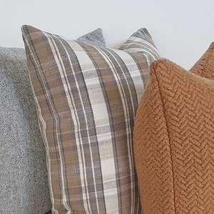 Gray Tan Pillow Cover, Plaid Cushions in Any Size, NEW image 7
