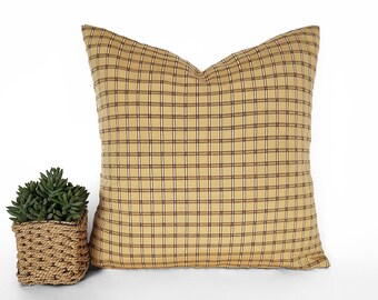 Black Tan Check Pillow Cover, Checked Farmhouse Cushions, Custom Sizes, 18x18, 20x20, 22x22
