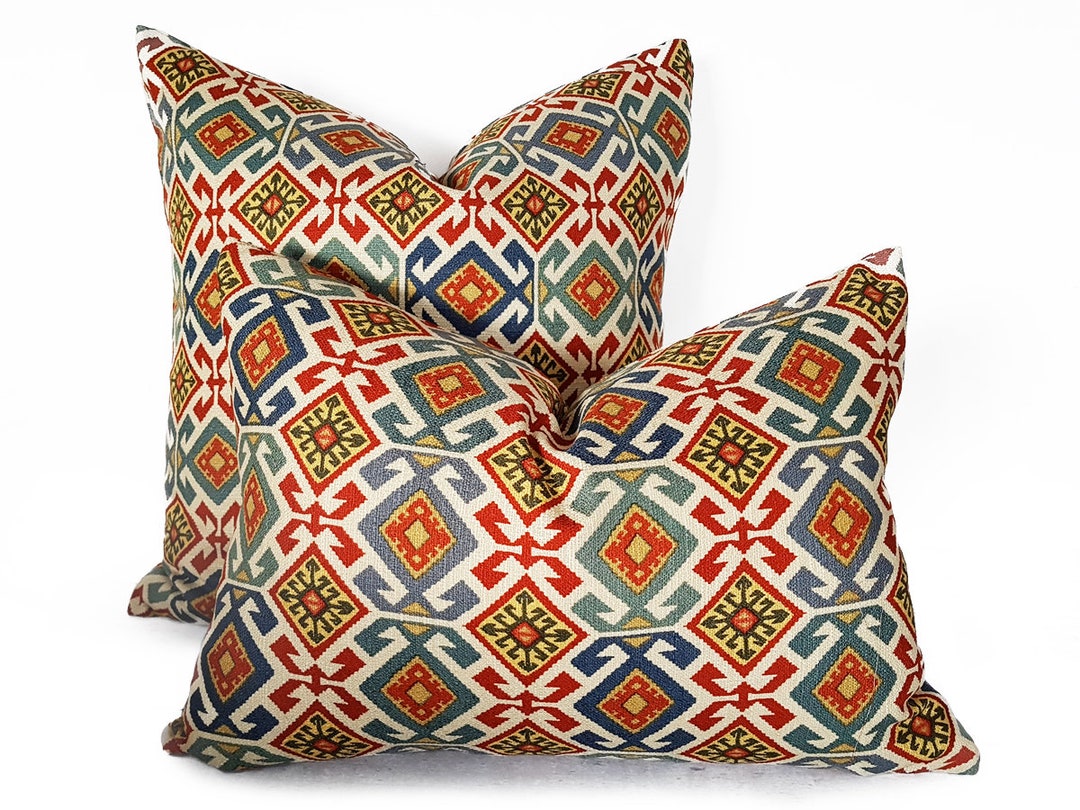 Colorful Tribal Pillow Cover Global Style Pillows Turquoise Etsy
