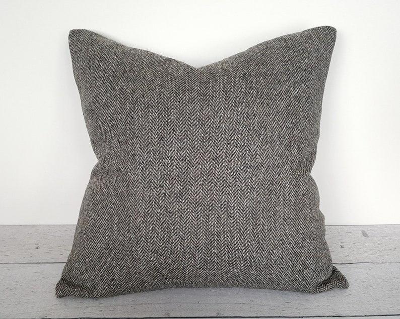 Gray Tan Pillow Covers Wool Herringbone Lumbar Pillow Covers Etsy